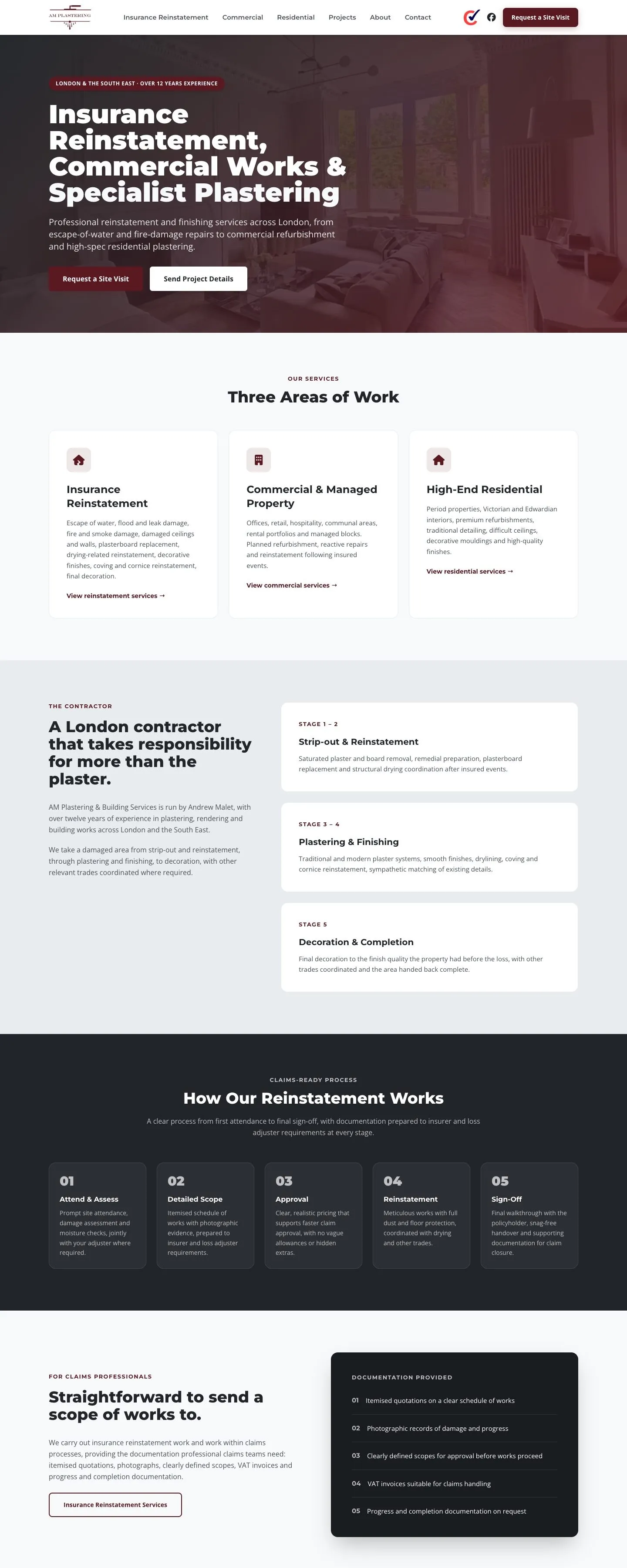 AM Plastering & Building Services website homepage