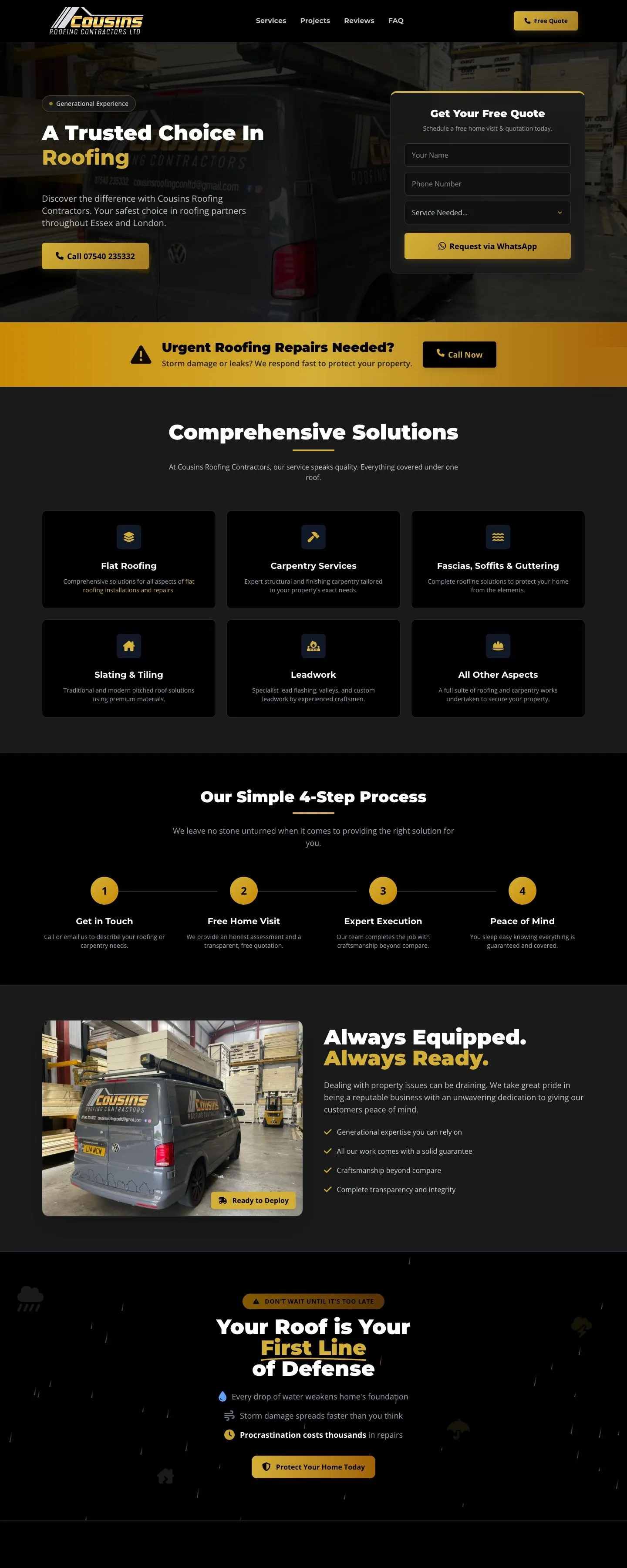 Cousins Roofing website homepage