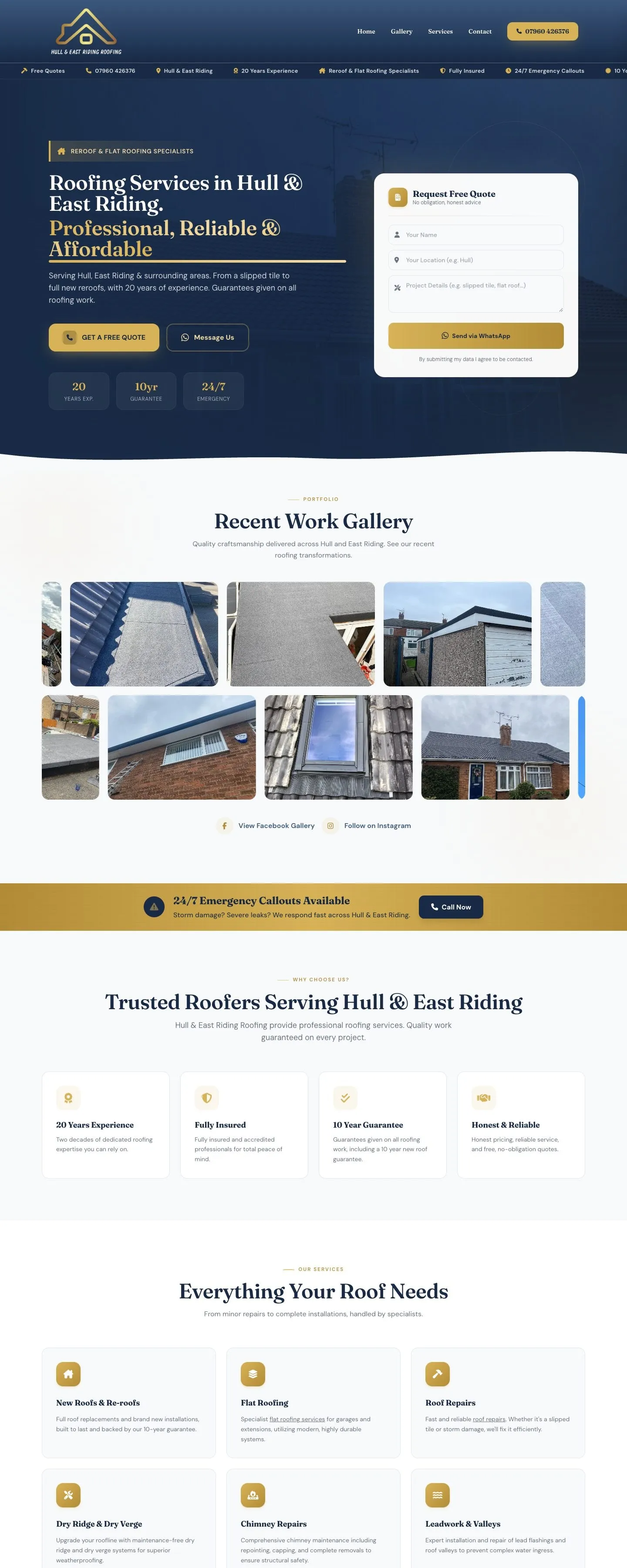 Hull & East Riding Roofing website homepage