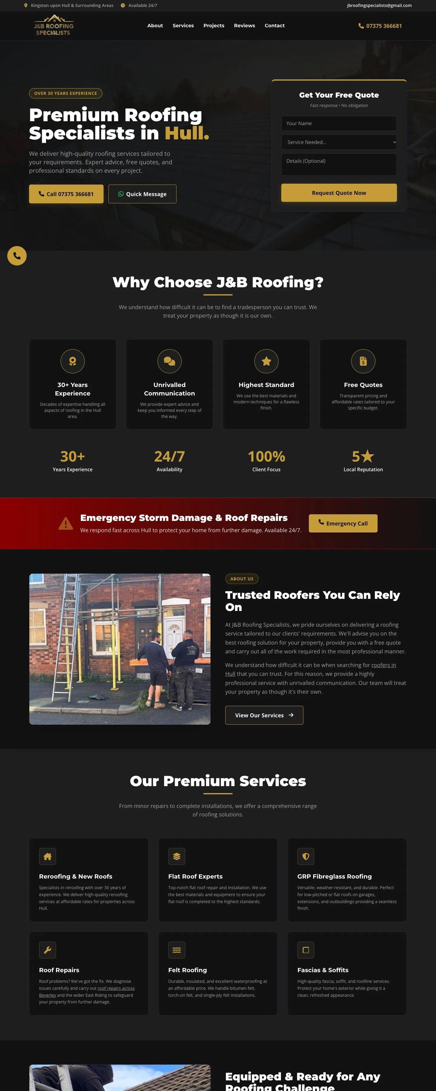 J&B Roofing Specialists website homepage