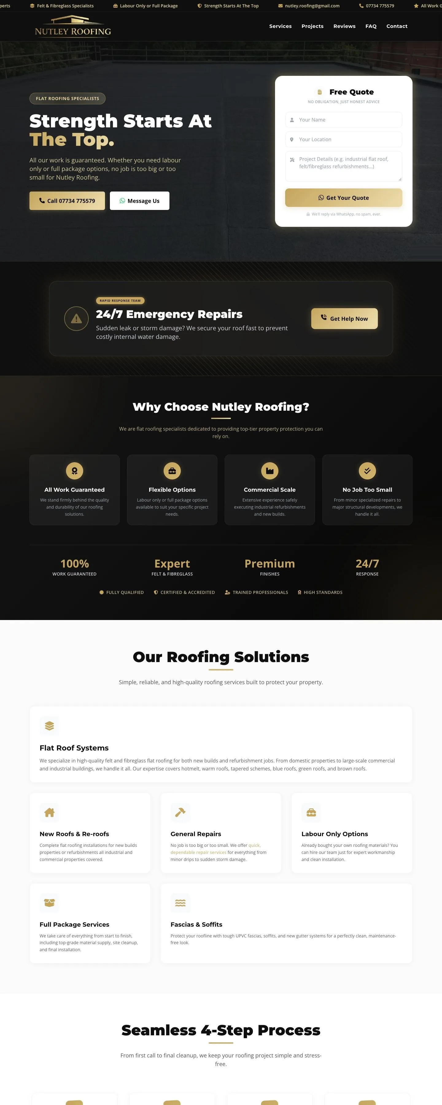 Nutley Roofing website homepage