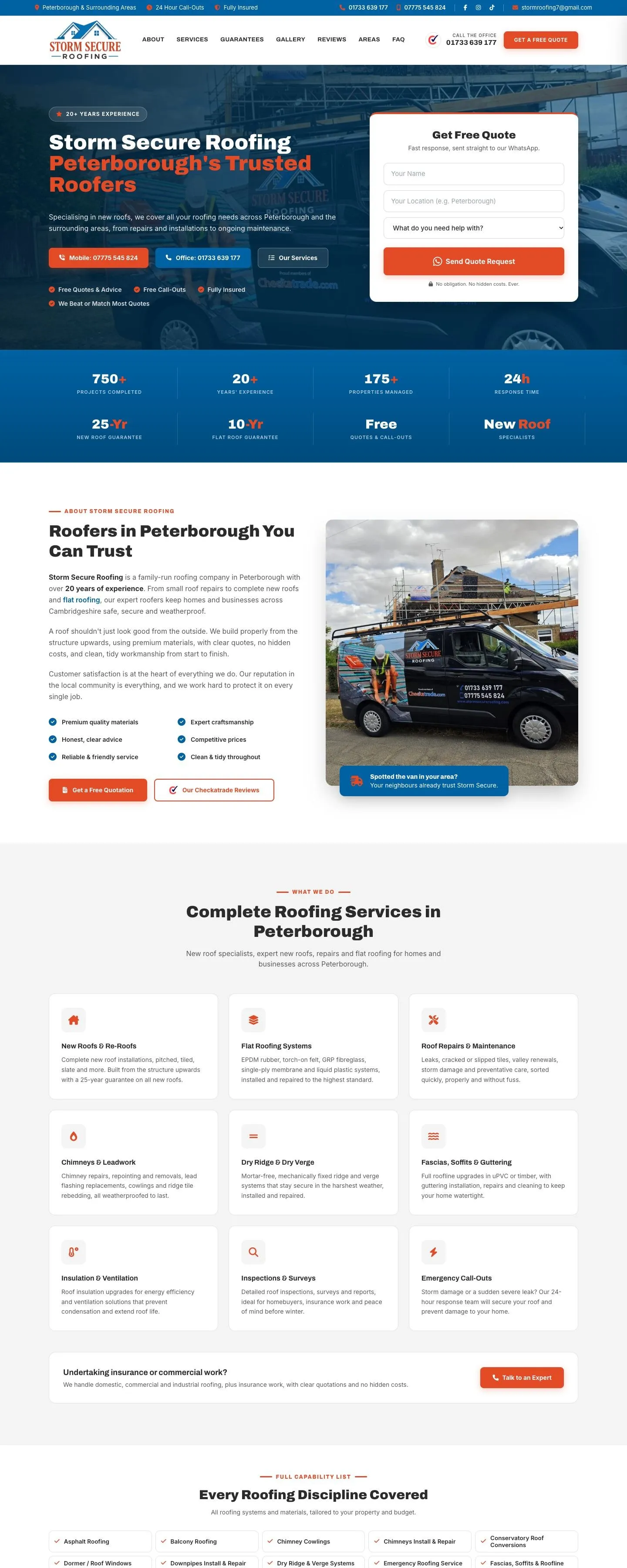 Storm Secure Roofing website homepage