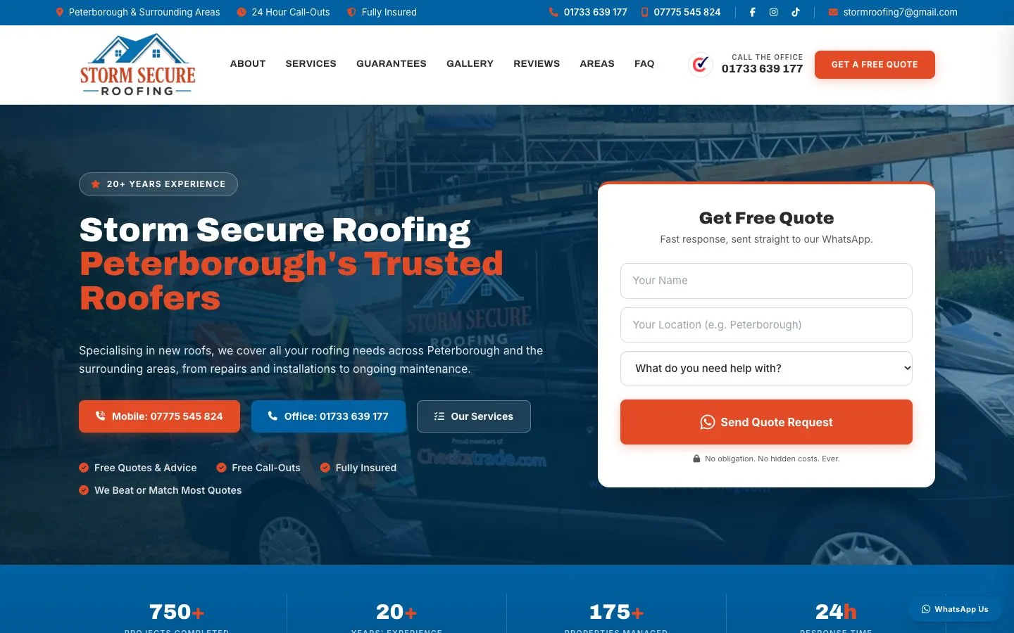 Storm Secure Roofing website homepage
