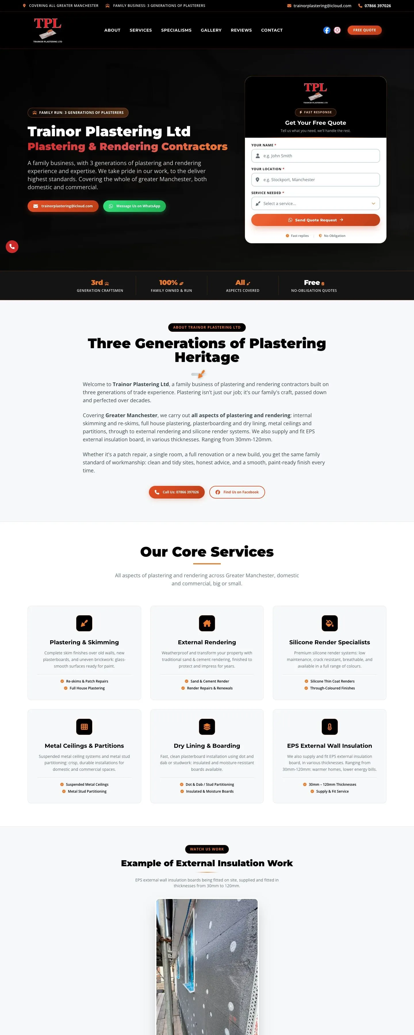 Trainor Plastering website homepage