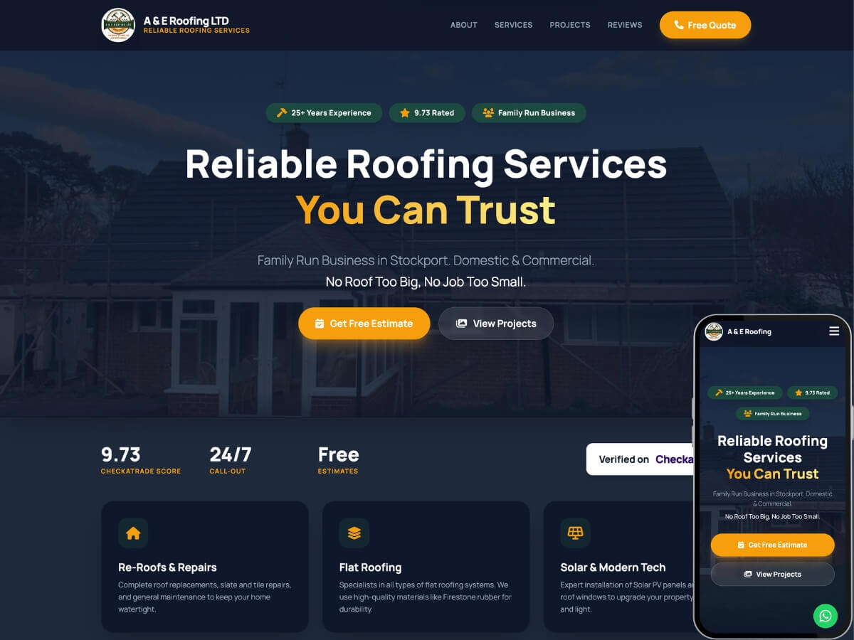 Roofer in Cheshire - Home Service website design by BrainyWebs