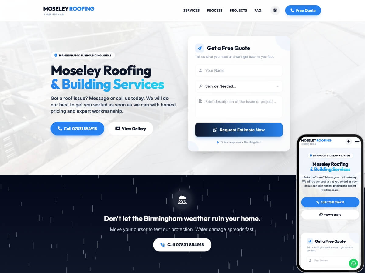 Roofer in Birmingham - Home Service website design by BrainyWebs